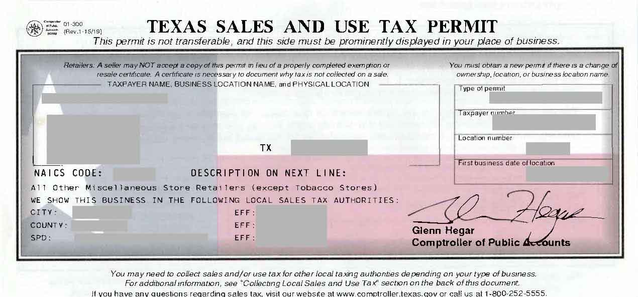 Texas Sales and Use Tax Permit
